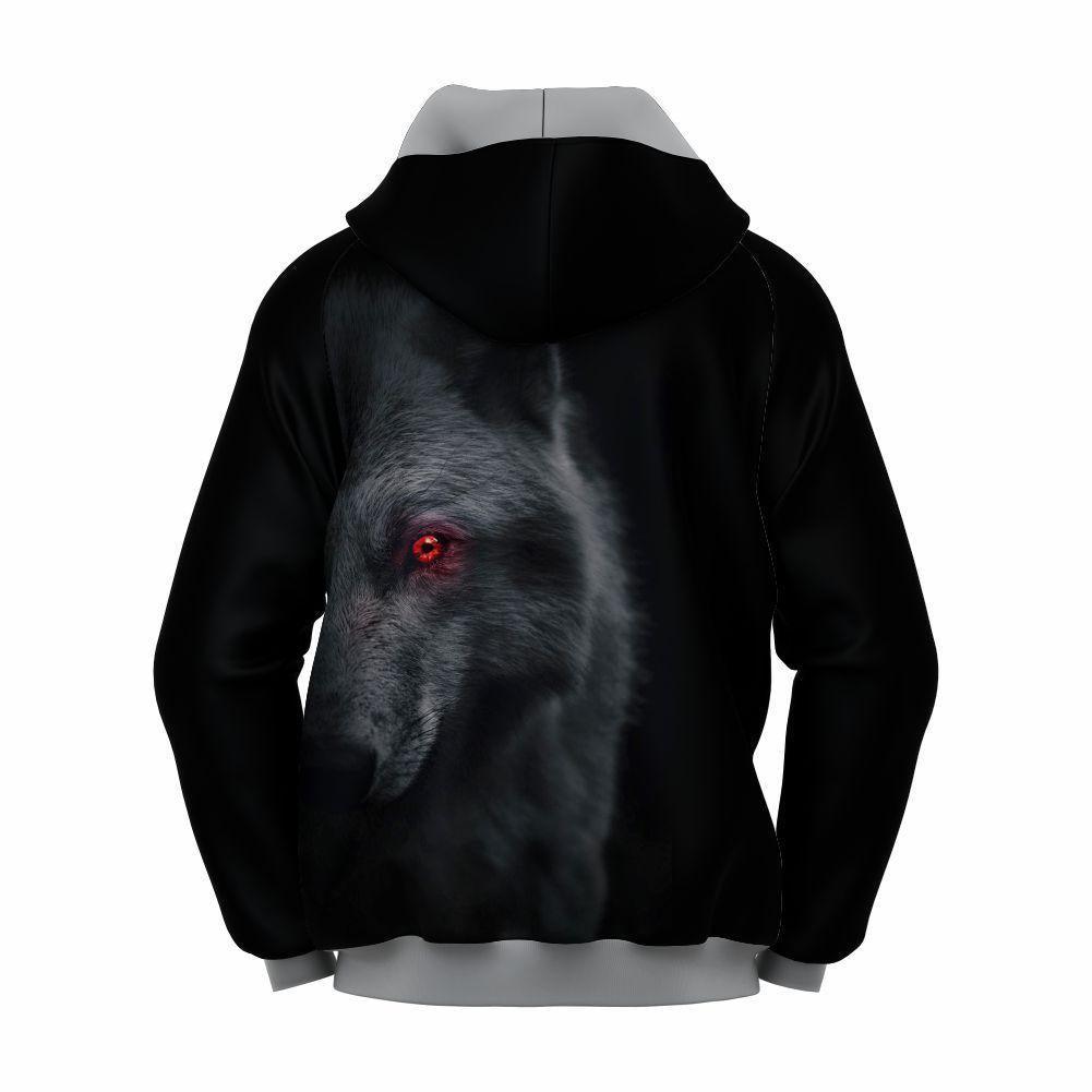 Men's Wolf Graphic Sublimation Hoodie - 1 Pc Black Polyester Comfort